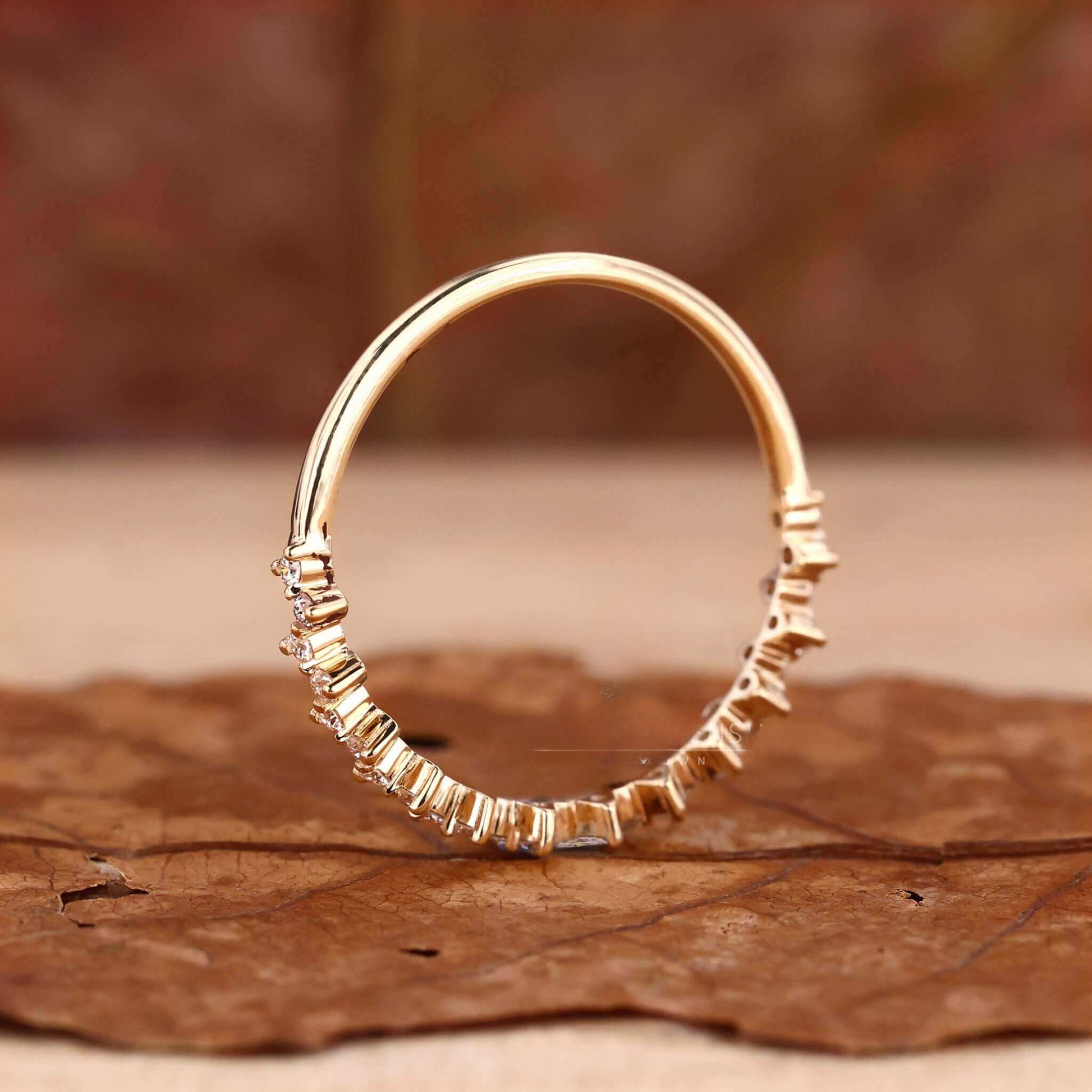 Round Lab Grown Diamond Zig Zag Wedding Band