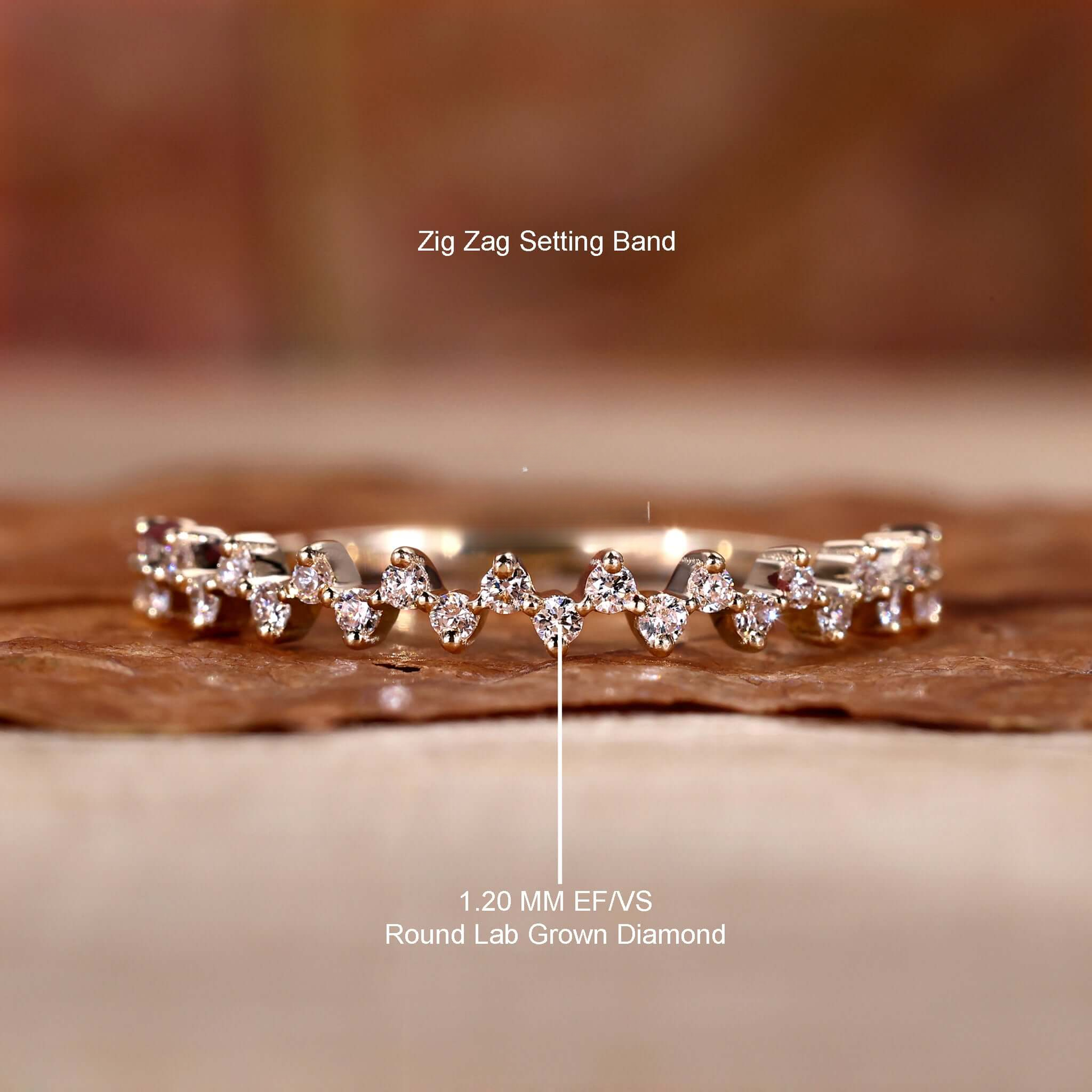 Round Lab Grown Diamond Zig Zag Wedding Band