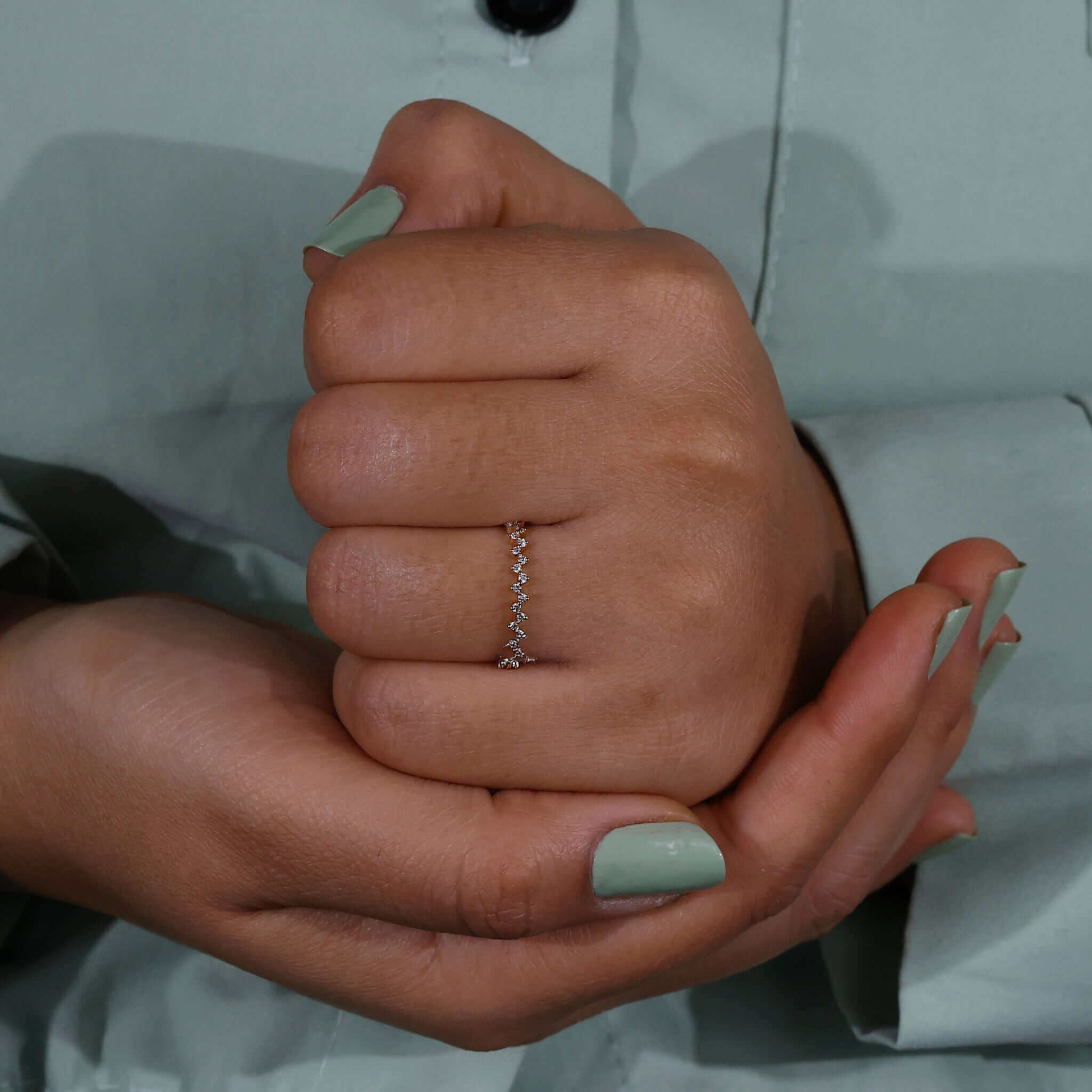 Round Lab Grown Diamond Zig Zag Wedding Band