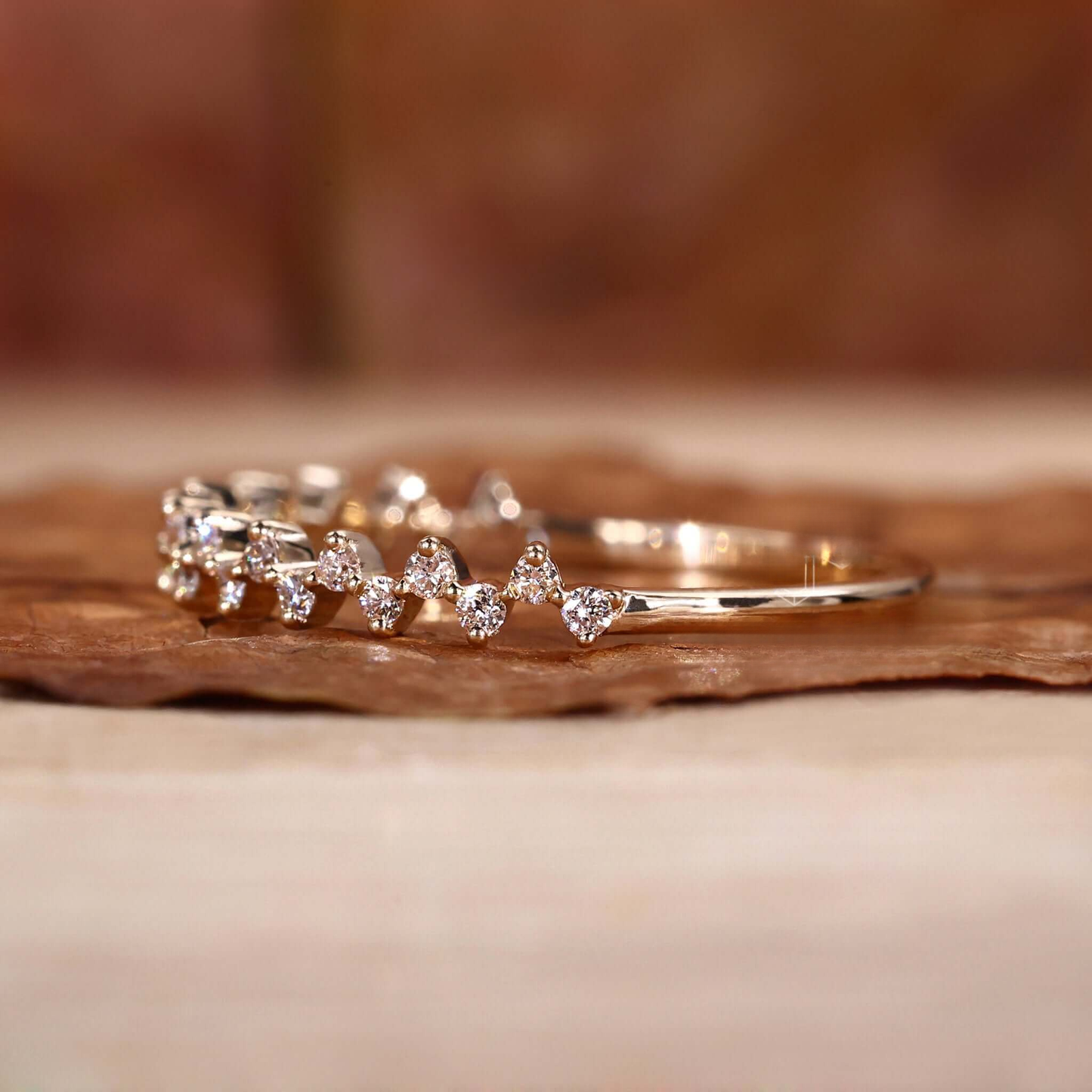 Round Lab Grown Diamond Zig Zag Wedding Band