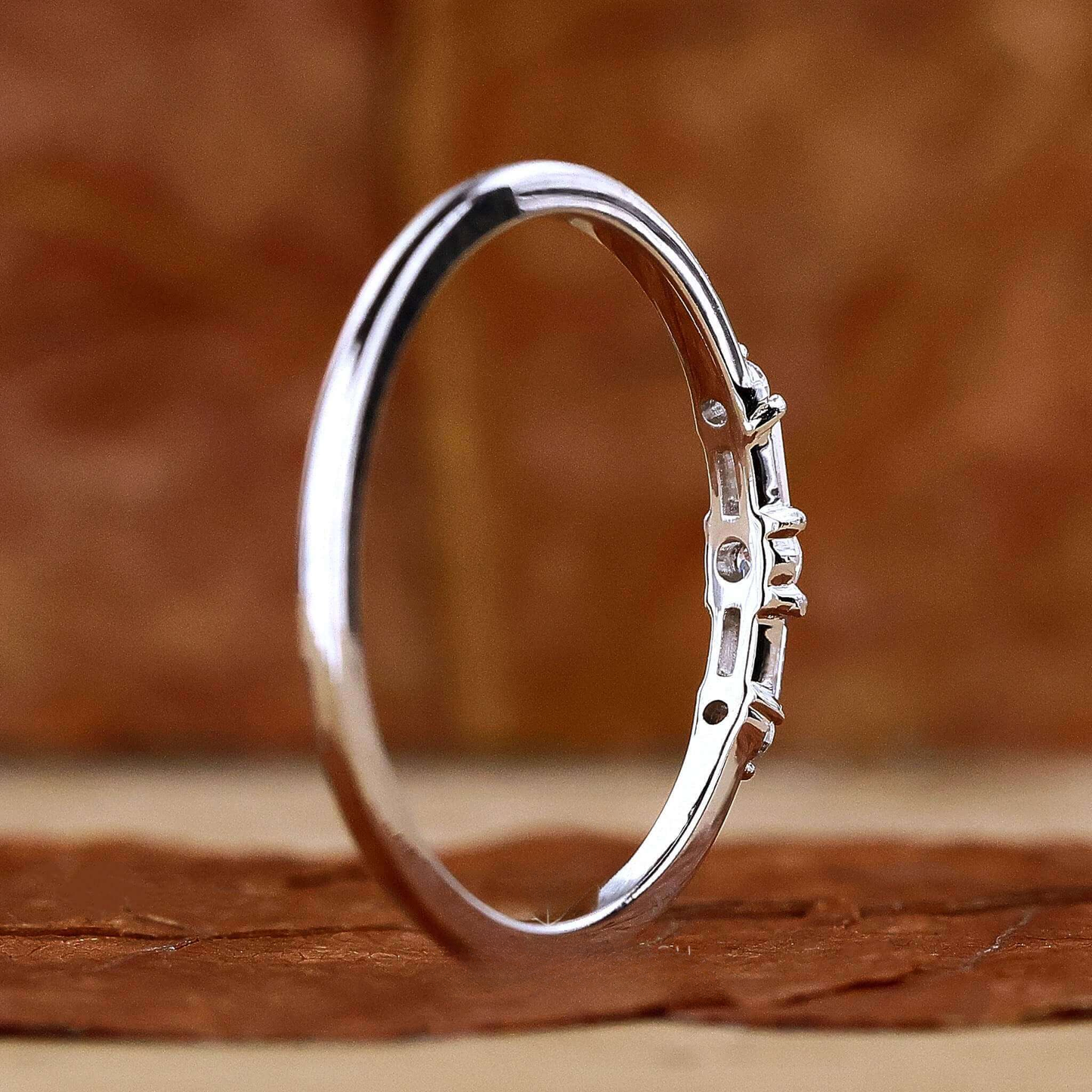 Round and Baguette Cut Lab Grown Diamond Promise Ring