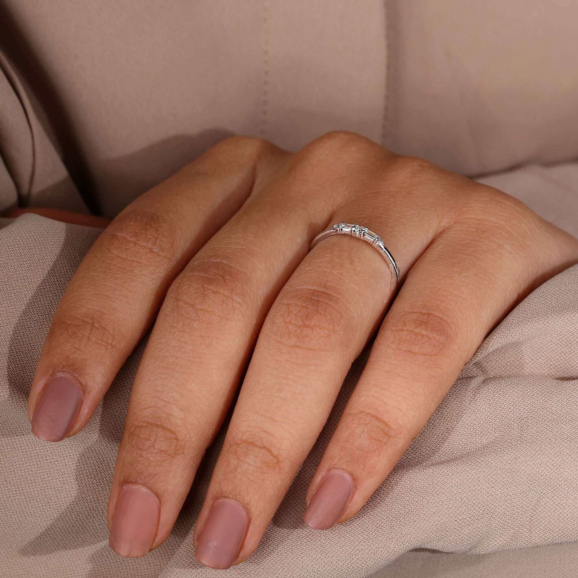 Round and Baguette Cut Lab Grown Diamond Promise Ring