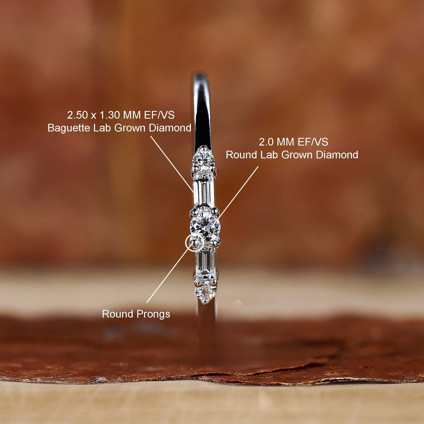 Round and Baguette Cut Lab Grown Diamond Promise Ring