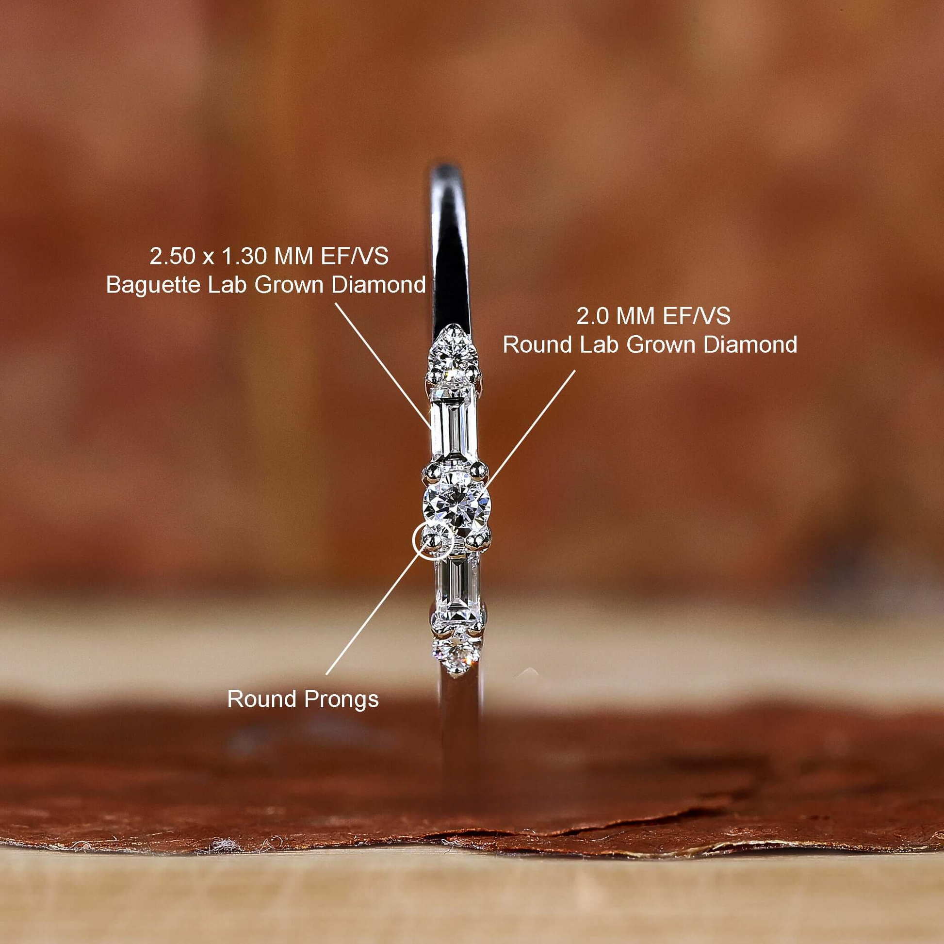 Round and Baguette Cut Lab Grown Diamond Promise Ring