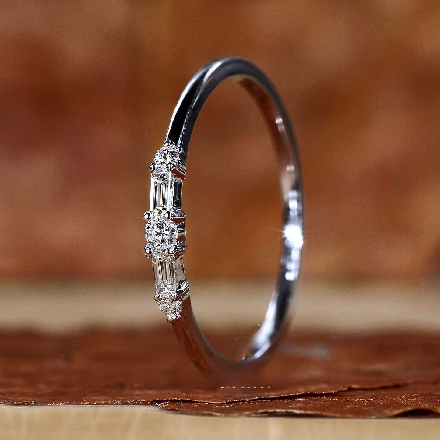 Round and Baguette Cut Lab Grown Diamond Promise Ring