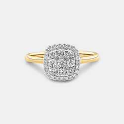 Square Cluster Halo Ring with 0.50ct TW of Diamonds in 14kt Yellow Gold