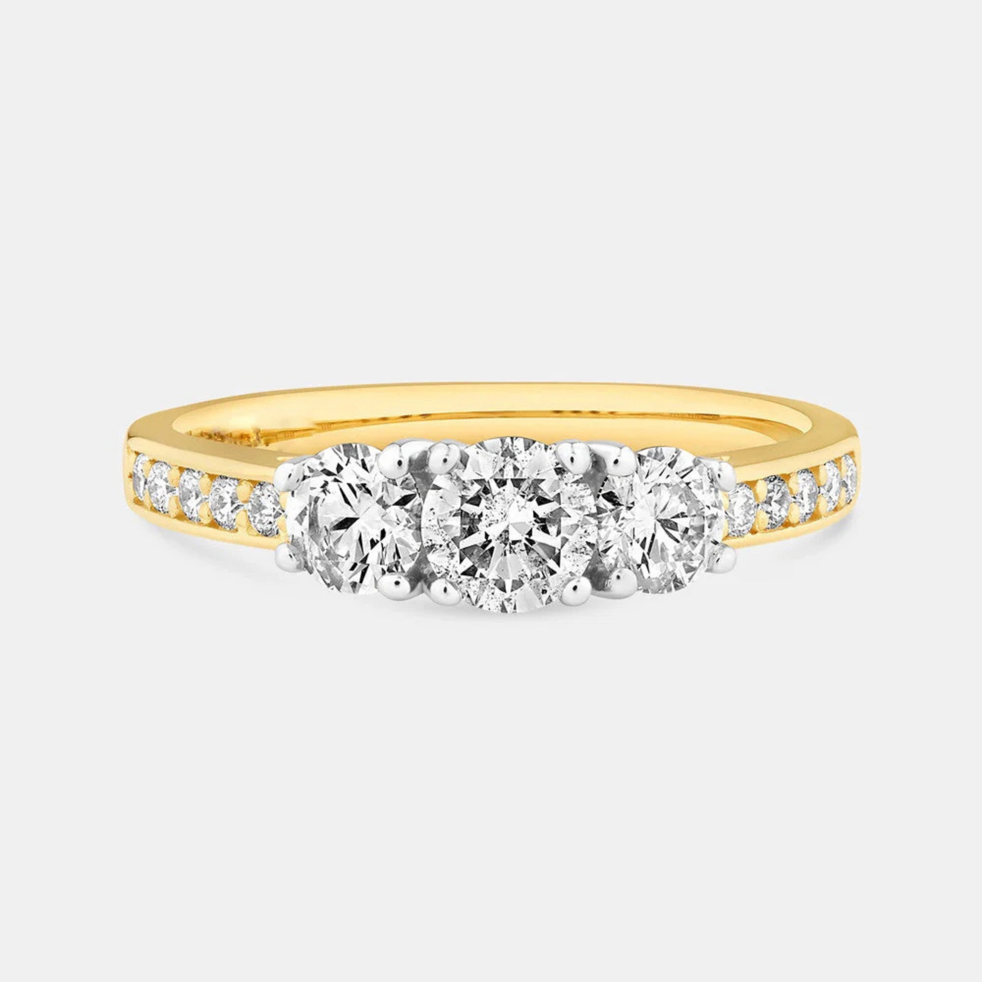 Three Stone Engagement Ring with 1 Carat TW of Diamonds in 14kt Yellow/White Gold
