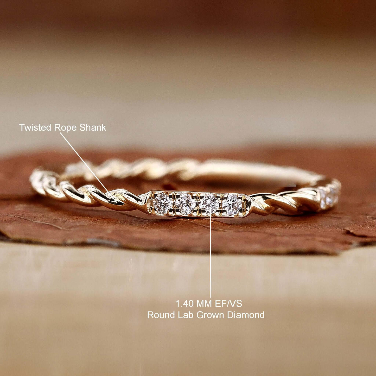 Twisted Rope Pave Round Lab Grown Diamond Wedding Band