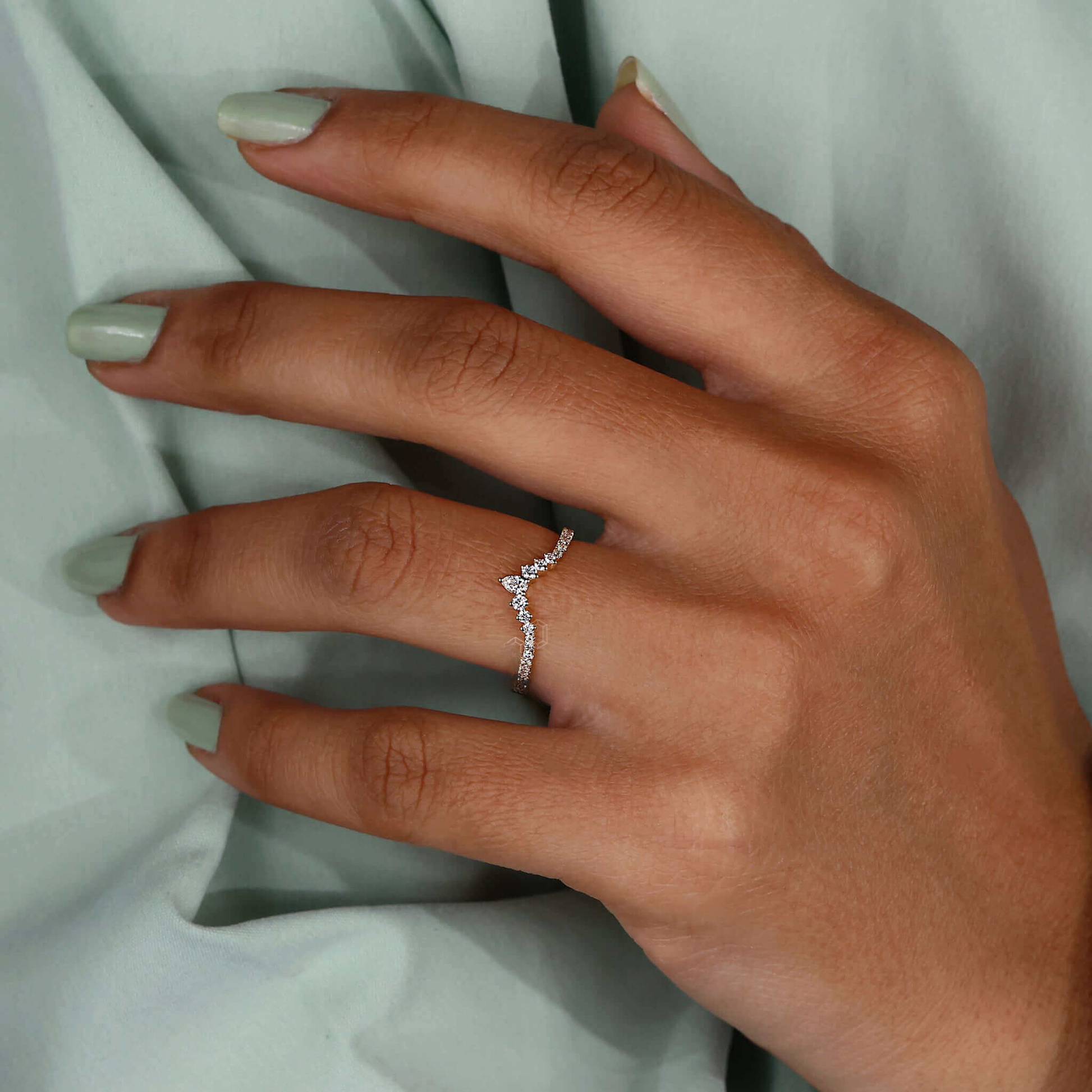 V Shaped Chevron Band, Round Lab Grown Diamond Wedding Band