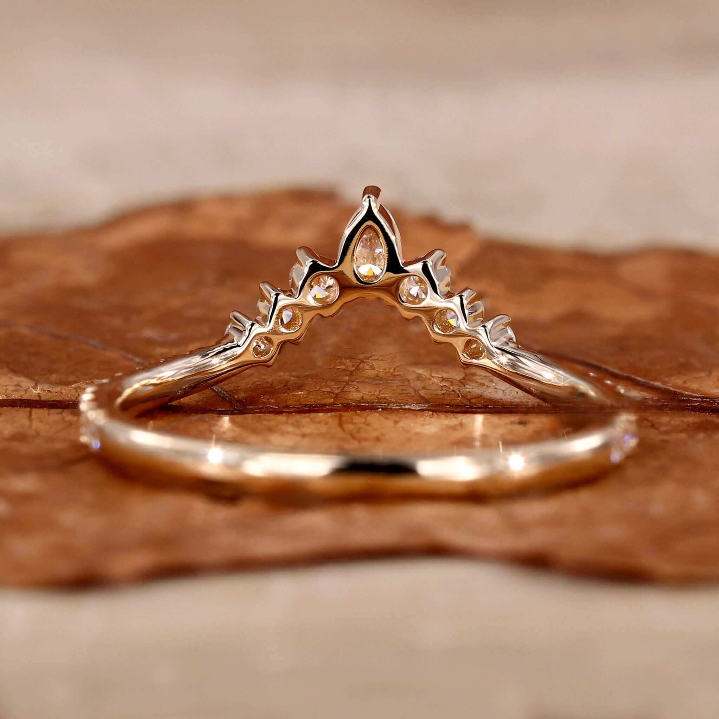 V Shaped Chevron Band, Round Lab Grown Diamond Wedding Band