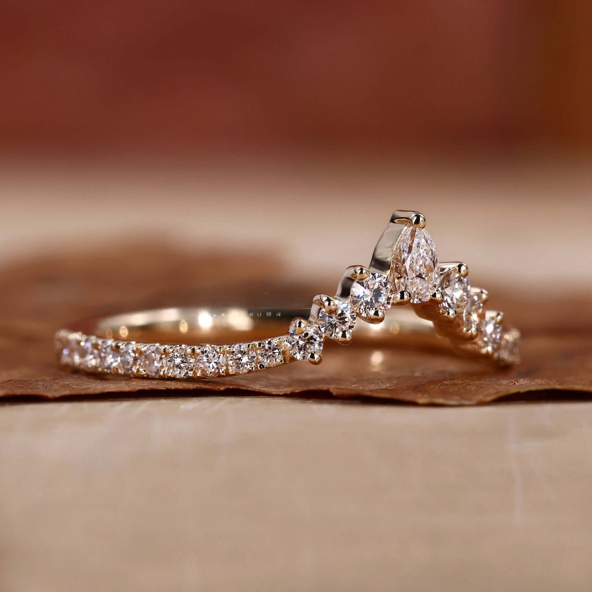 V Shaped Chevron Band, Round Lab Grown Diamond Wedding Band