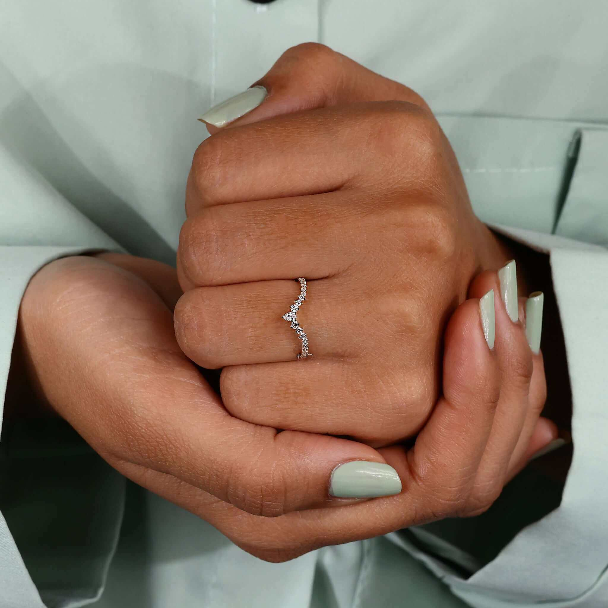 V Shaped Chevron Band, Round Lab Grown Diamond Wedding Band