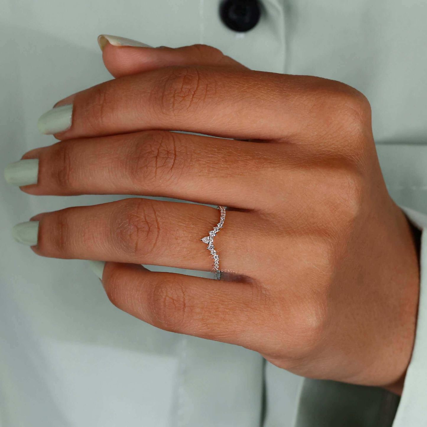 V Shaped Chevron Band, Round Lab Grown Diamond Wedding Band