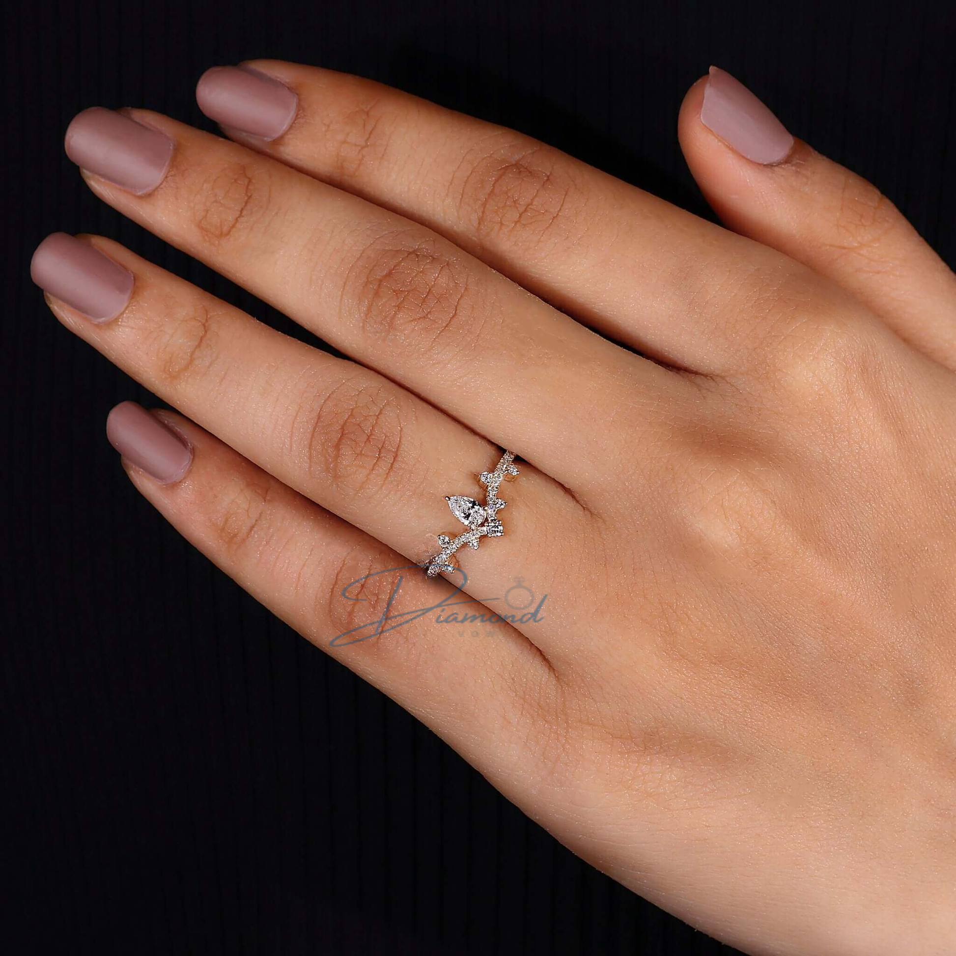 Pear Cut Lab Grown Diamond Chevron Style Promise Ring