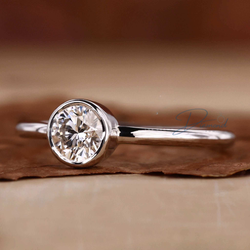 Round Bezel Set Engagement Ring, Lab Grown Diamond Ring