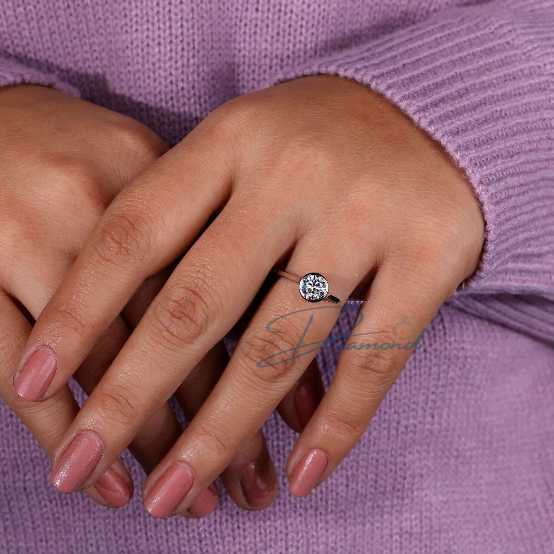 Bezel Set Round Lab Grown Diamond Solitaire Engagement Ring