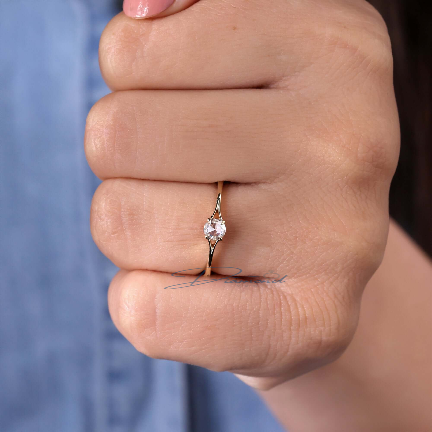 0.24 CT Round Rose Cut Lab Created Diamond Engagement Ring