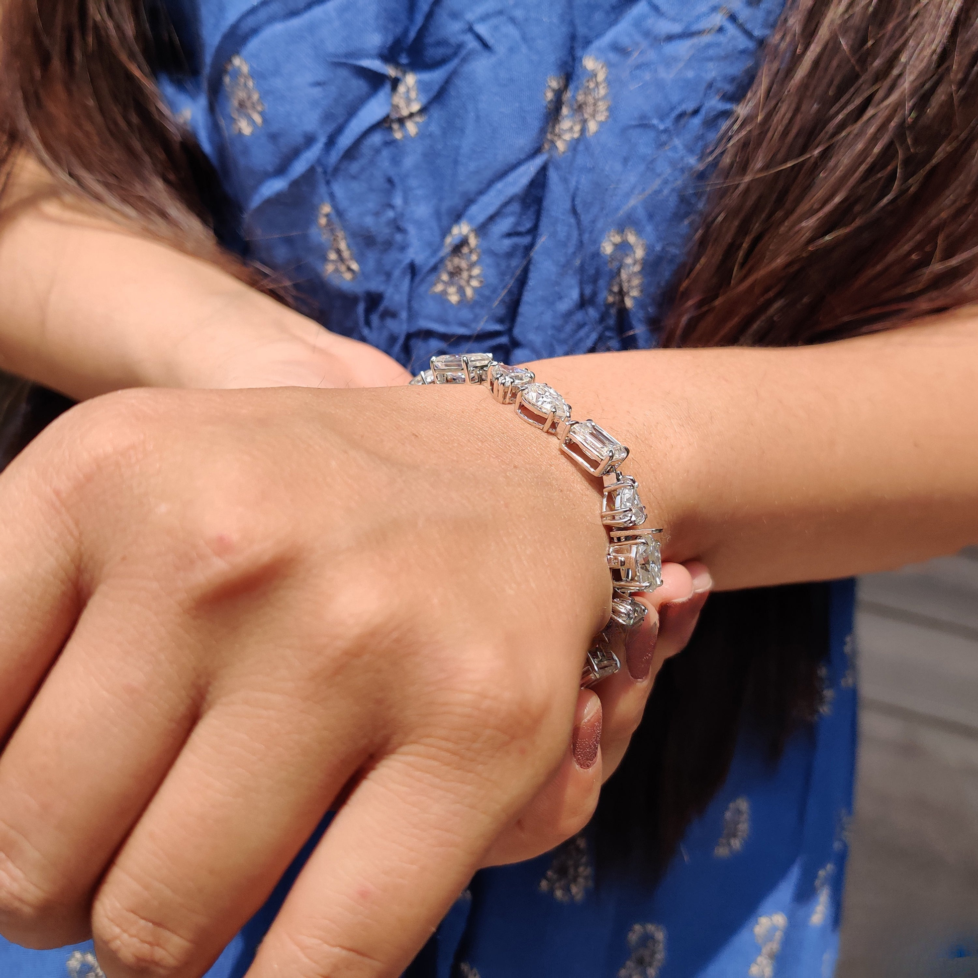 Multi Shape Colorless Moissanite Tennis Bracelet, Celebrity Style Certified Moissanite Wedding Bracelet