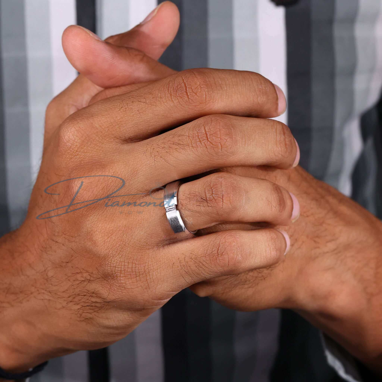 Baguette Cut Lab Grown Diamond Tension Set Mens Statement Ring