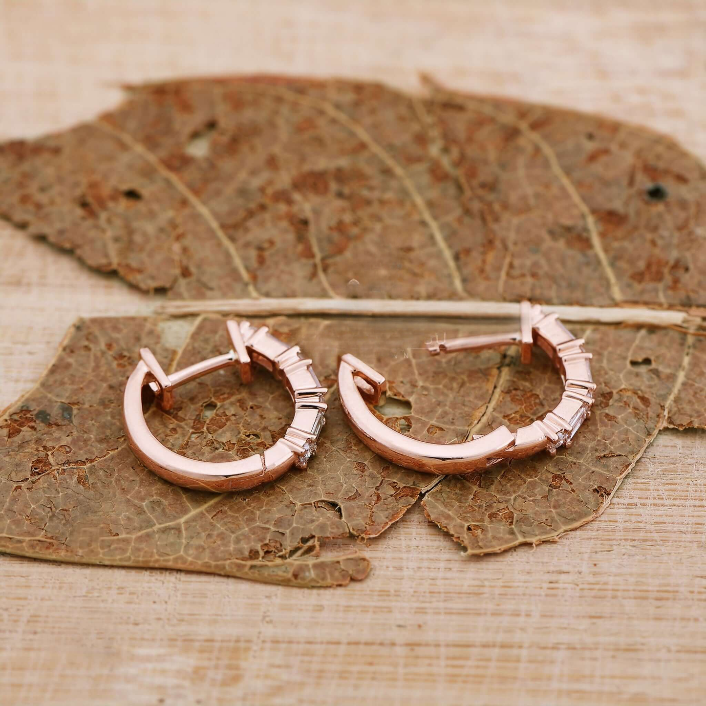 0.36 TCW Baguette and Round Cut Lab Grown Diamond Hoop Earrings