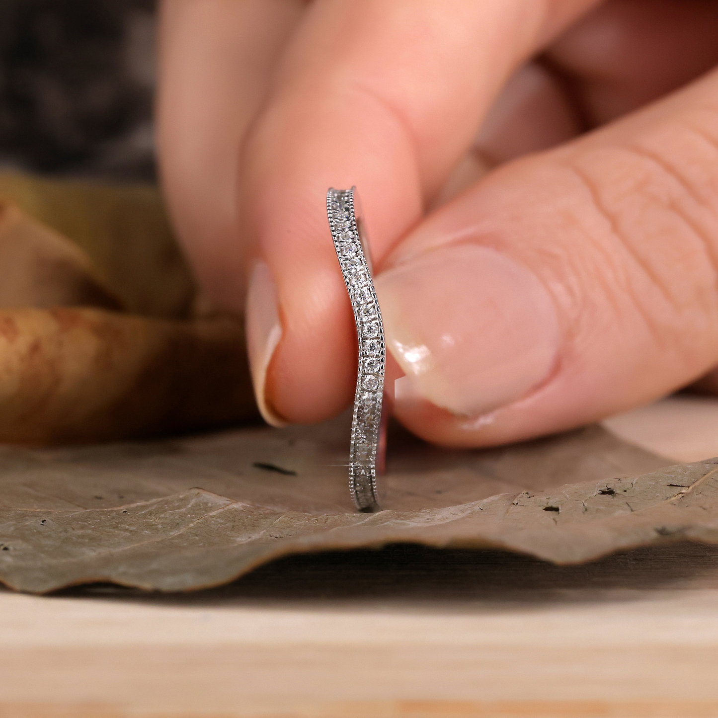 Round Lab Grown Diamond Eternity Band, Curved Wedding Band, Stackable Band