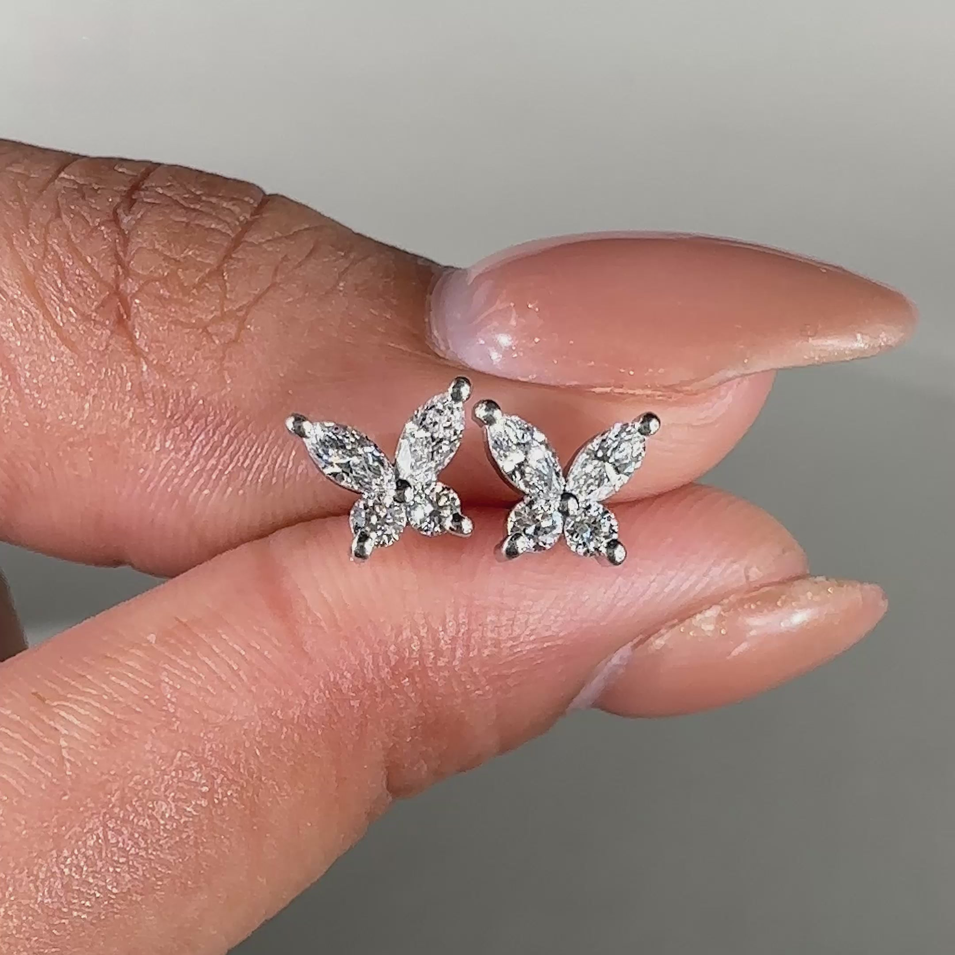 Butterfly Stud Earrings - Marquise And Round Diamonds