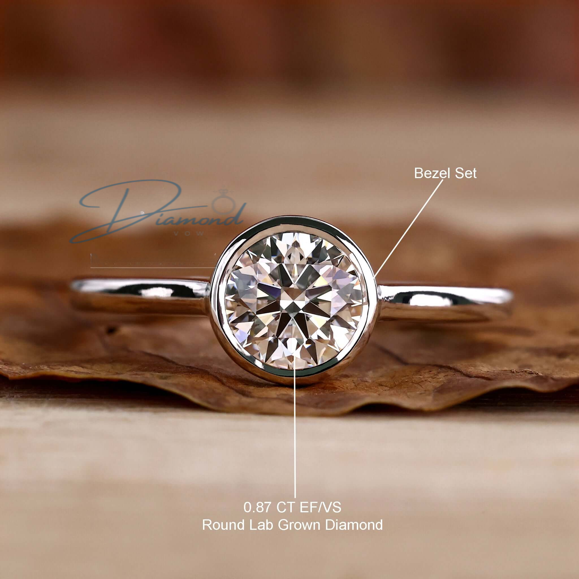 Bezel Set Round Lab Grown Diamond Solitaire Engagement Ring