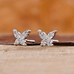 Butterfly Stud Earrings - Marquise And Round Diamonds
