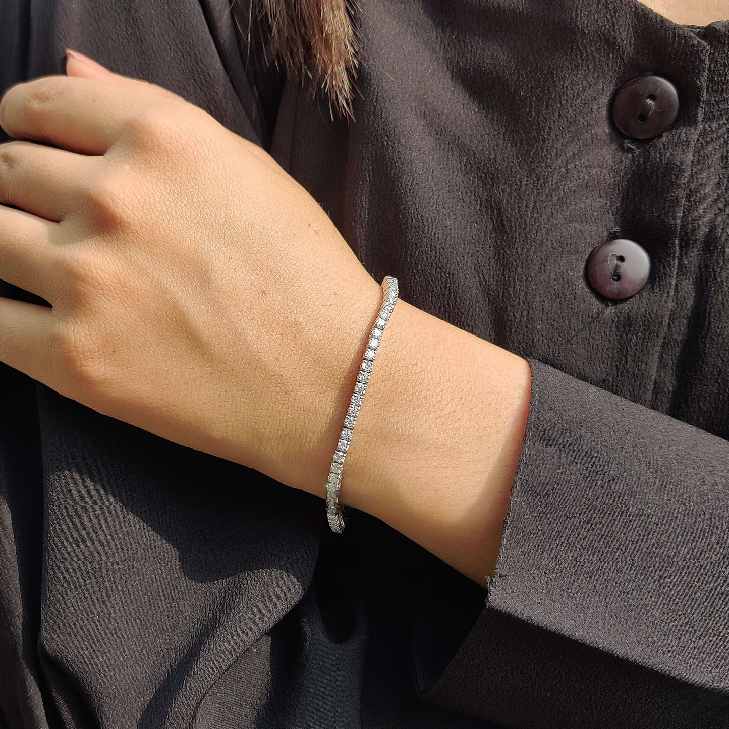 2.50 MM Round Cut Colorless Moissanite Tennis Bracelet