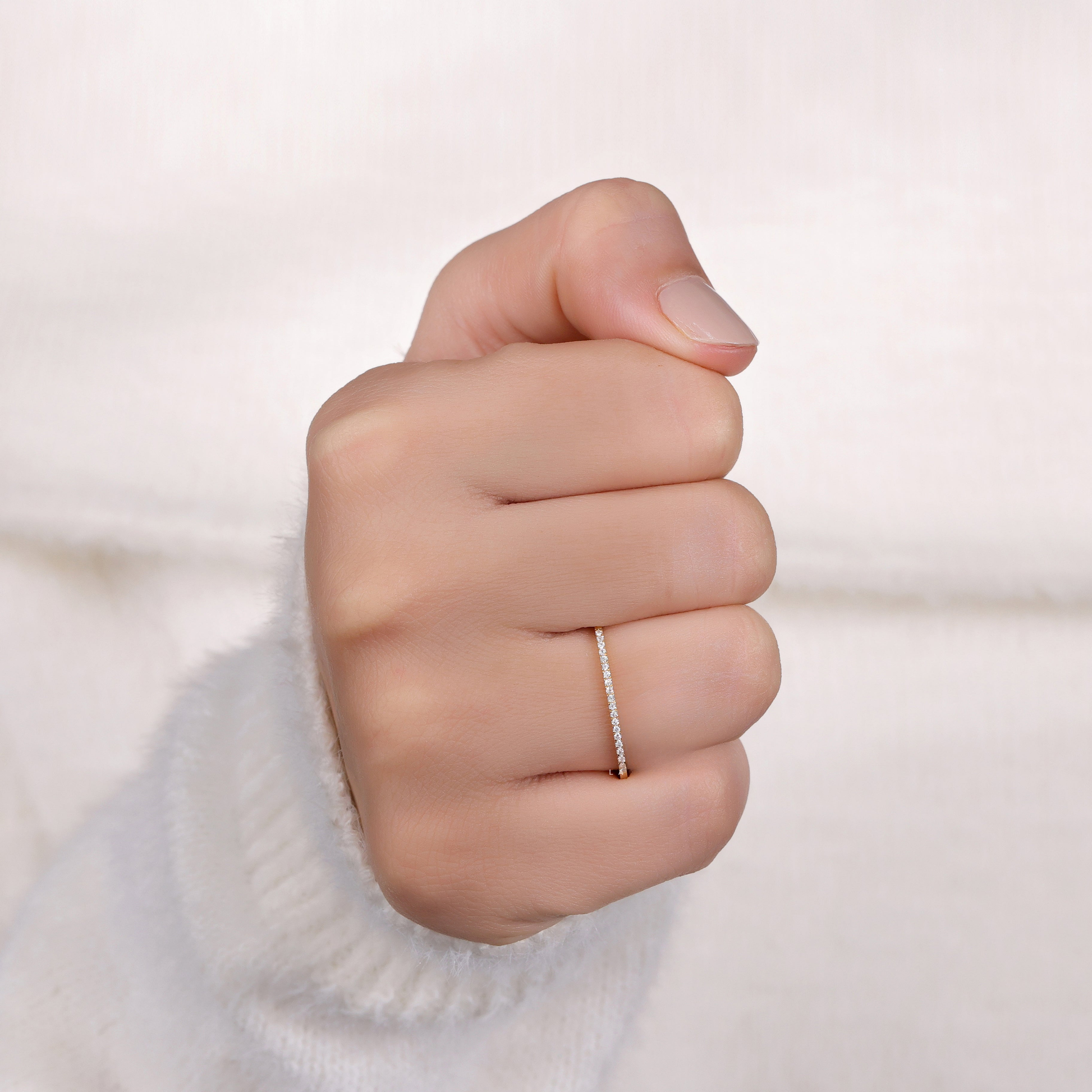 Minimalist Round Lab Grown Diamond Wedding Band, Half Eternity Band