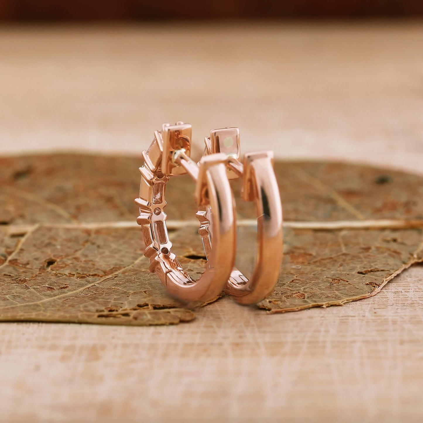 0.36 TCW Baguette and Round Cut Lab Grown Diamond Hoop Earrings