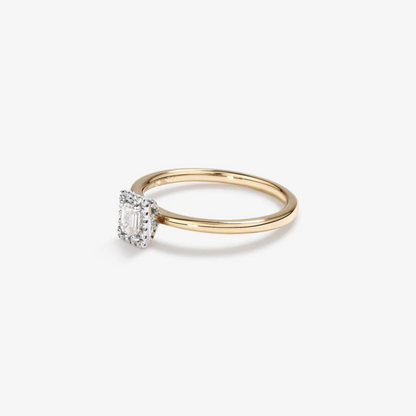 0.31 Carat TW Emerald Cut Diamond Halo Engagement Ring in 14kt Yellow and White Gold