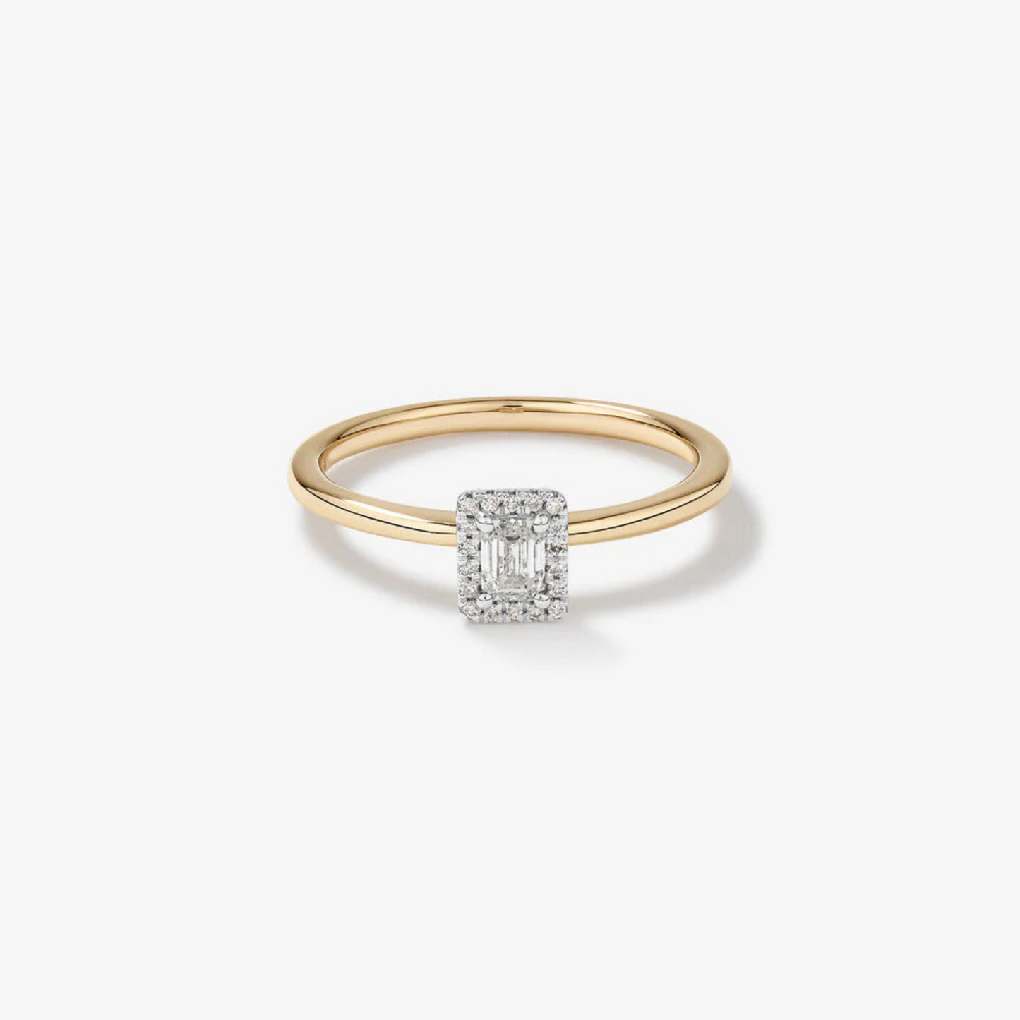 0.31 Carat TW Emerald Cut Diamond Halo Engagement Ring in 14kt Yellow and White Gold