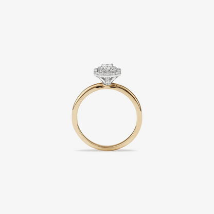 0.51 Carat TW Emerald Cut Diamond Baguette and Round Brilliant Halo Engagement Ring in 14kt Yellow and White Gold