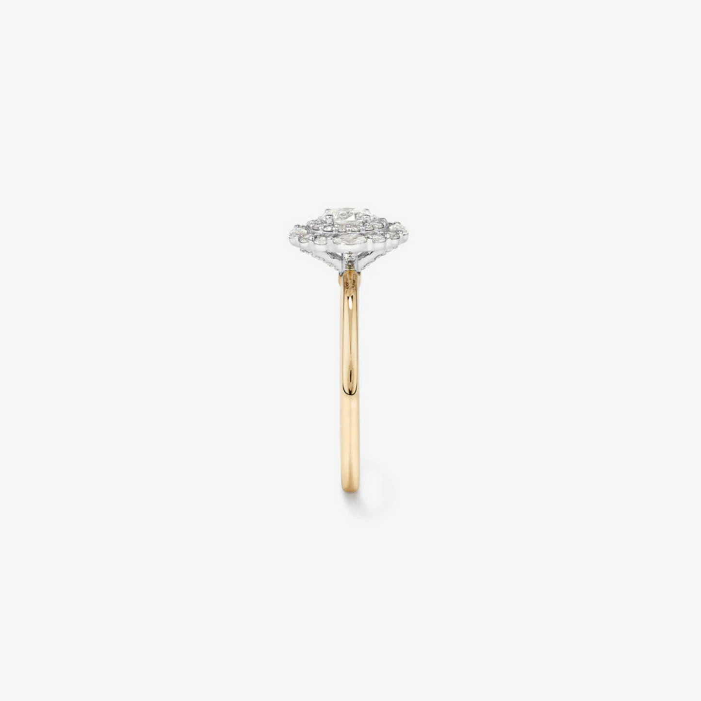 0.61 Carat TW Oval Cut Diamond Marquise and Round Brilliant Halo Engagement Ring in 14kt Yellow and White Gold