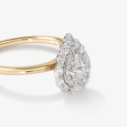 0.67 Carat TW Pear Cut Diamond Marquise and Round Brilliant Halo Engagement Ring in 14kt Yellow and White Gold