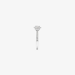 0.77 Carat TW Three Stone Oval Cut Halo Engagement Ring in 14kt White Gold