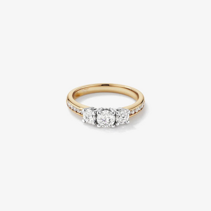 1.00 Carat TW Three Stone Round Brilliant Diamond Engagement Ring in 14kt Yellow and White Gold