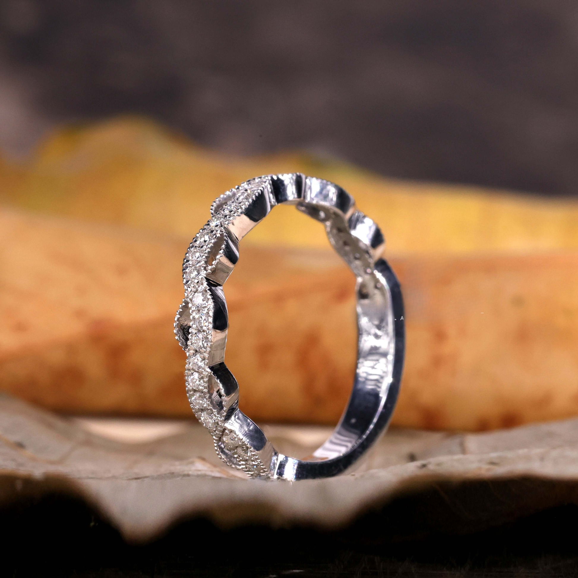 1.20 MM Round Lab Grown Diamonds Band, Wave Design Vintage Wedding Band