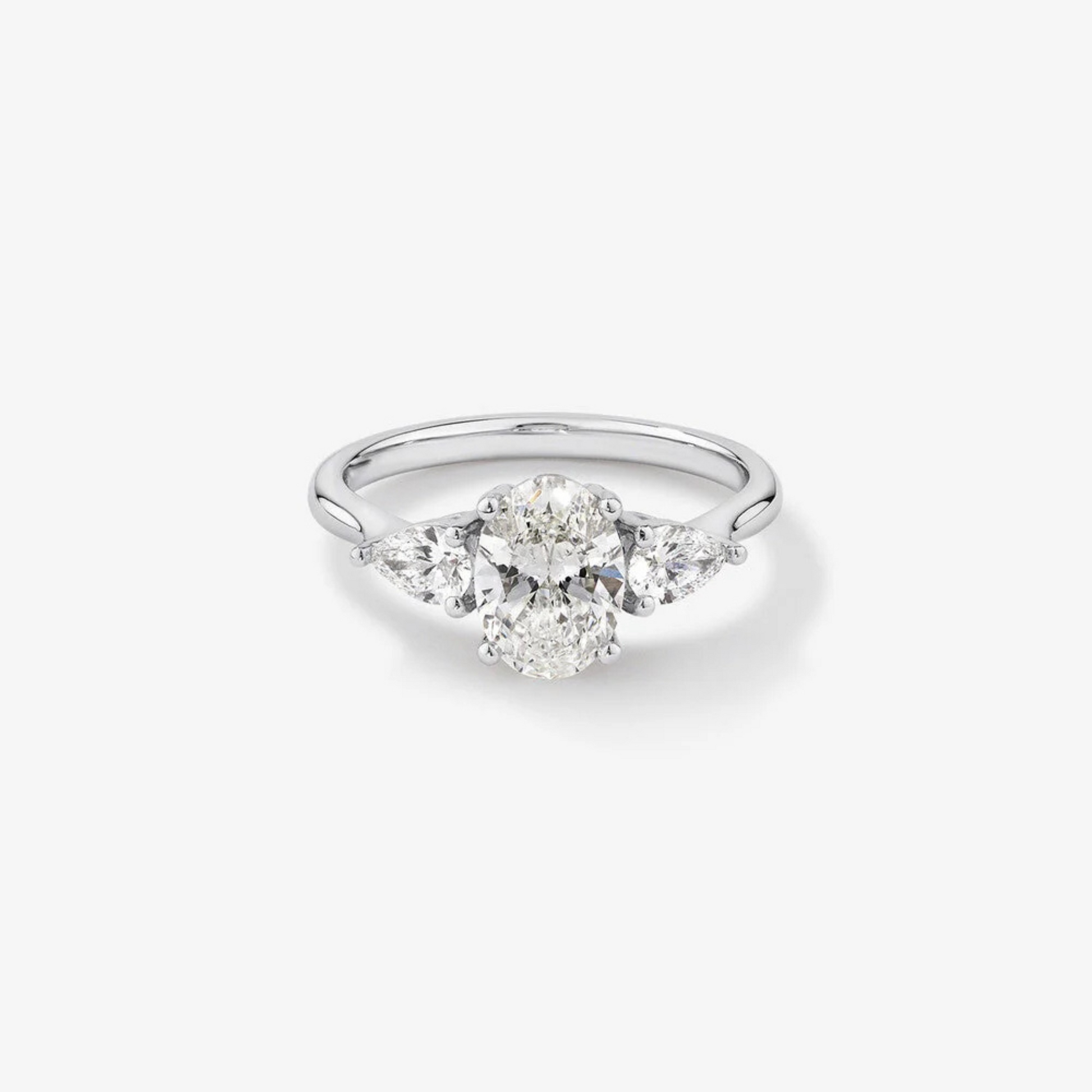 1.65 Carat TW Three Stone Oval and Pear Shaped Laboratory-Grown Diamond Engagement Ring in 14kt White Gold