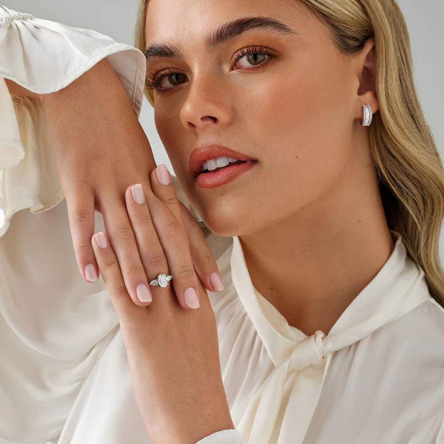 1.65 Carat TW Three Stone Oval and Pear Shaped Laboratory-Grown Diamond Engagement Ring in 14kt White Gold