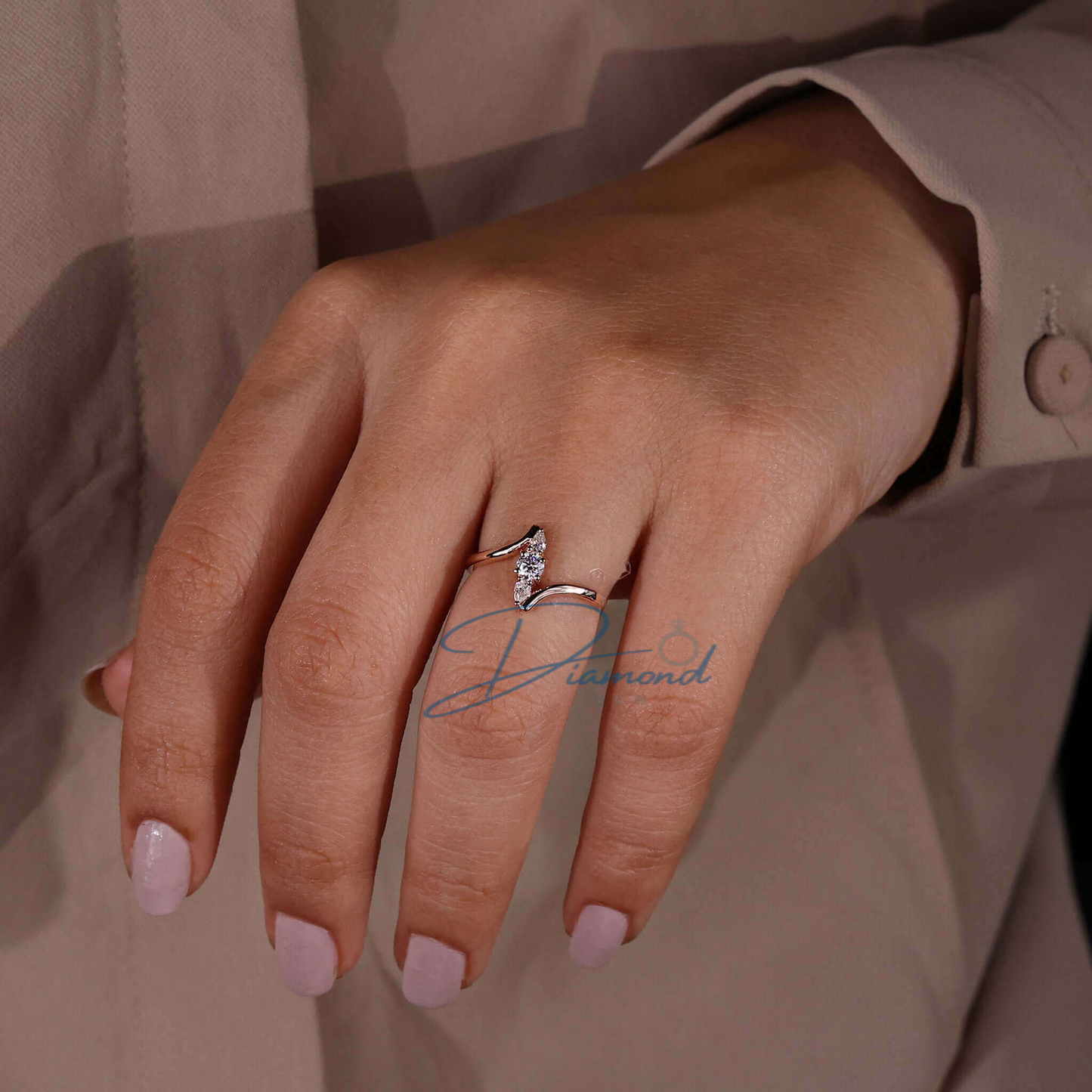 Round and Pear Lab Grown Diamond Promise Ring