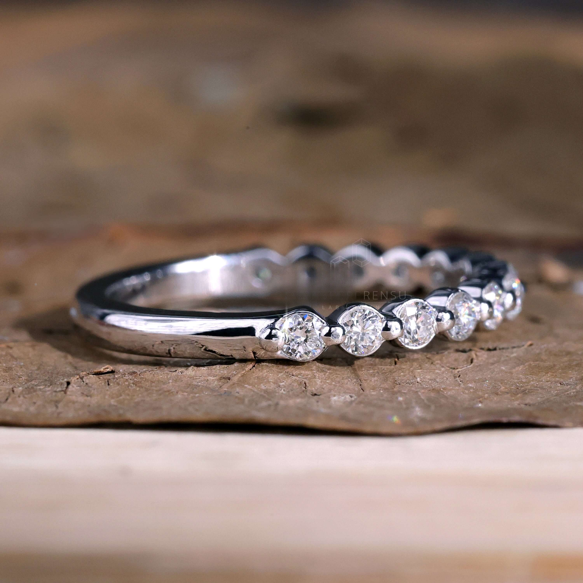 2.0 MM Lab Grown Round Diamond Bubble Band – Floating Half Eternity Stackable Wedding Ring