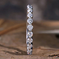 2.0 MM Lab Grown Round Diamond Bubble Band – Floating Half Eternity Stackable Wedding Ring