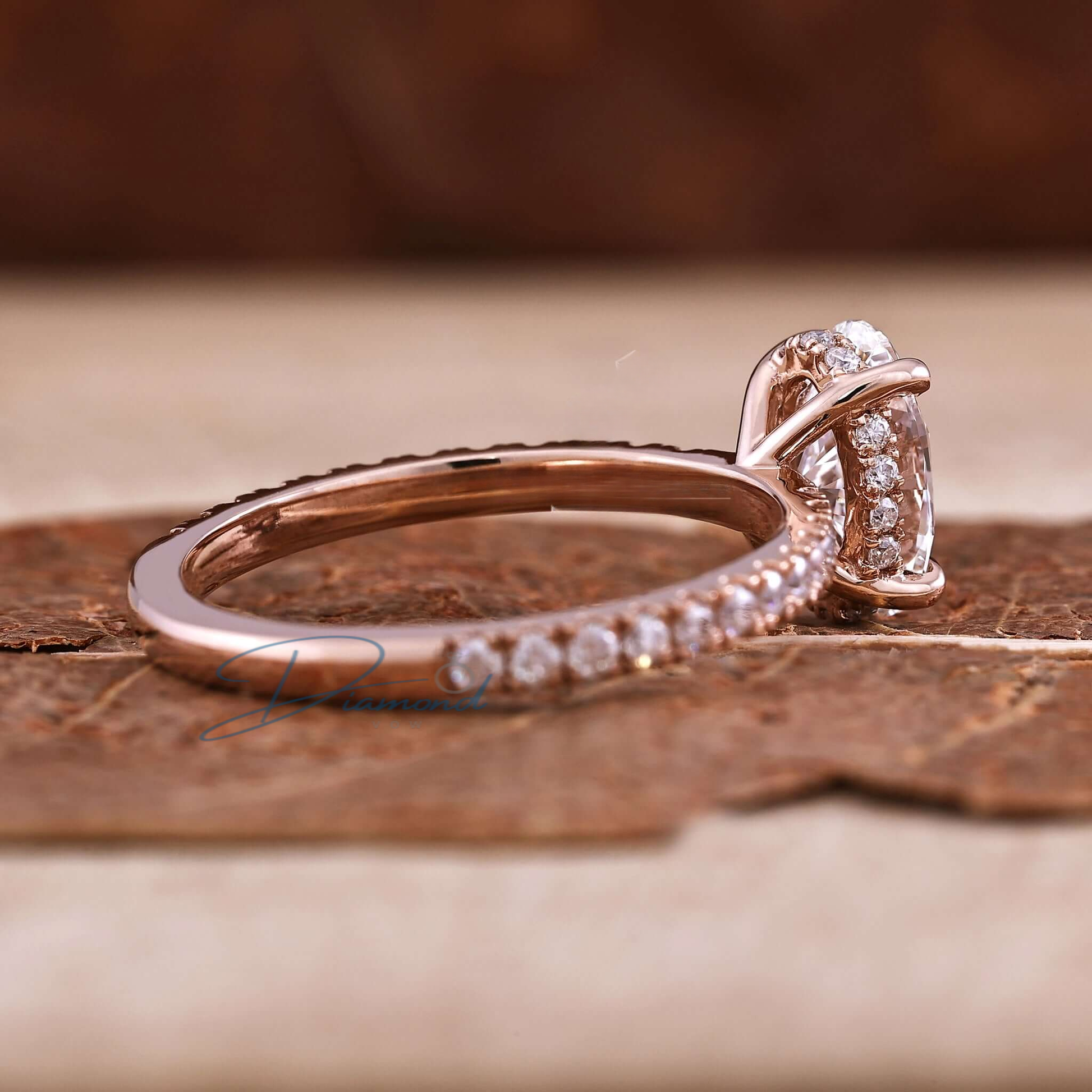 Oval Diamond Ring, Lab Grown Diamond Engagement Ring, Hidden Halo Ring