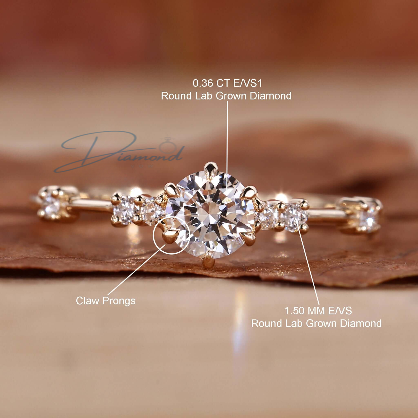 Distance Pave Engagement Ring, Round Lab Grown Diamond Wedding Ring