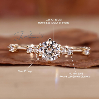 Distance Pave Engagement Ring, Round Lab Grown Diamond Wedding Ring