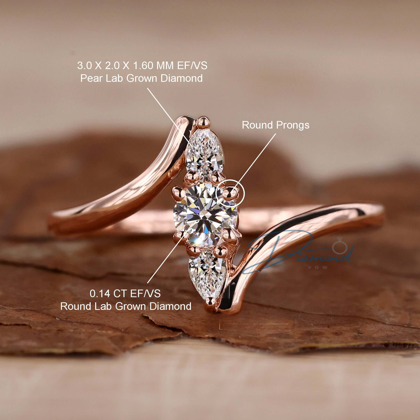 Round and Pear Lab Grown Diamond Promise Ring