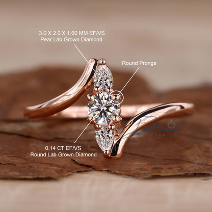 Round and Pear Lab Grown Diamond Promise Ring
