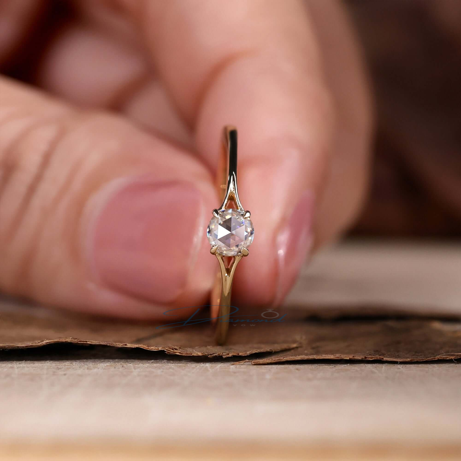 0.24 CT Round Rose Cut Lab Created Diamond Engagement Ring